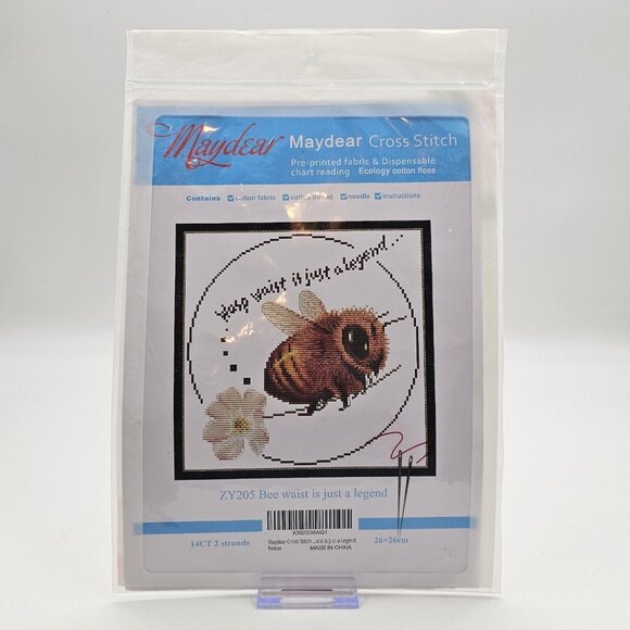 Maydear Bee Waist Is Just a Legend Cross Stitch Kit Pre-Printed Fabric - Picture 1 of 3